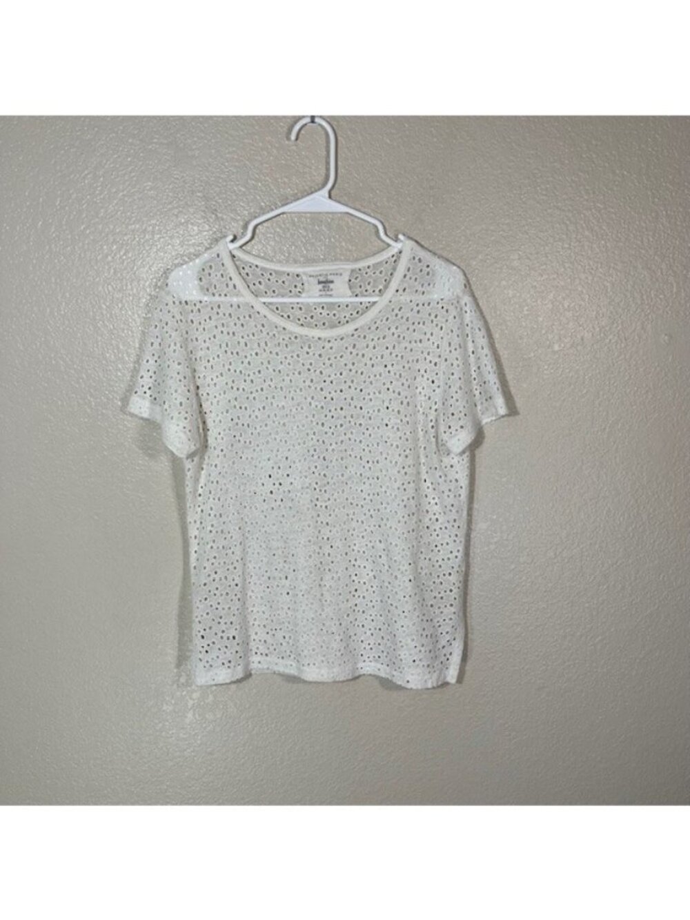 Majestic Filatures Paris Top Womens 2 Linen Eyelet Short Sleeve Shirt